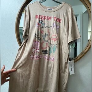Mimi Chica Beige Tee Dress with Pink & Green Graphic
